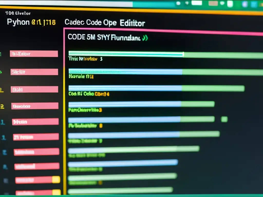 Un editor de código Python detallado y vibrante, ideal para Cursos de programación Python Open Source