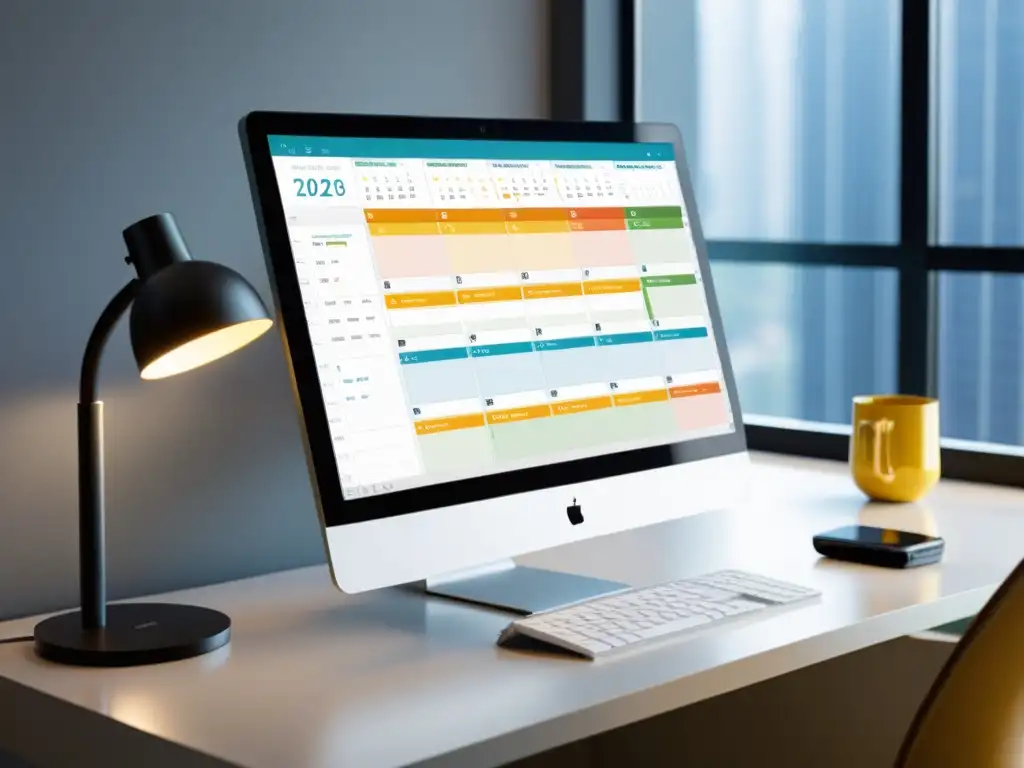 Un elegante computadora de escritorio con un calendario de código abierto vibrante