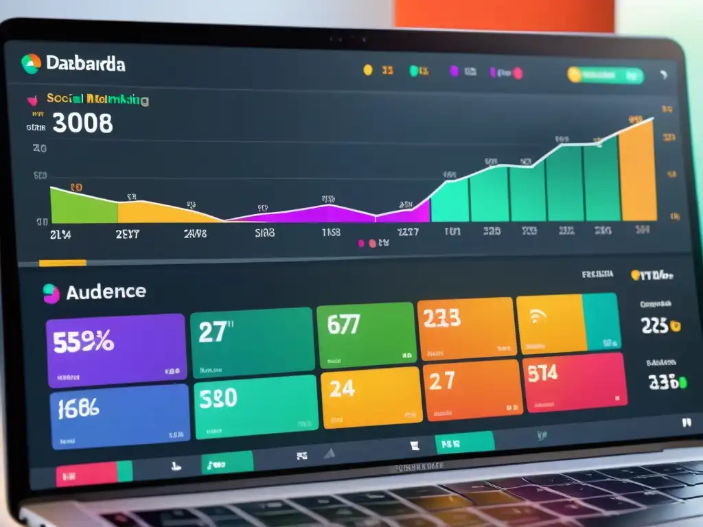 Un elegante y detallado panel de herramientas de marketing en redes sociales de código abierto en una pantalla de alta resolución