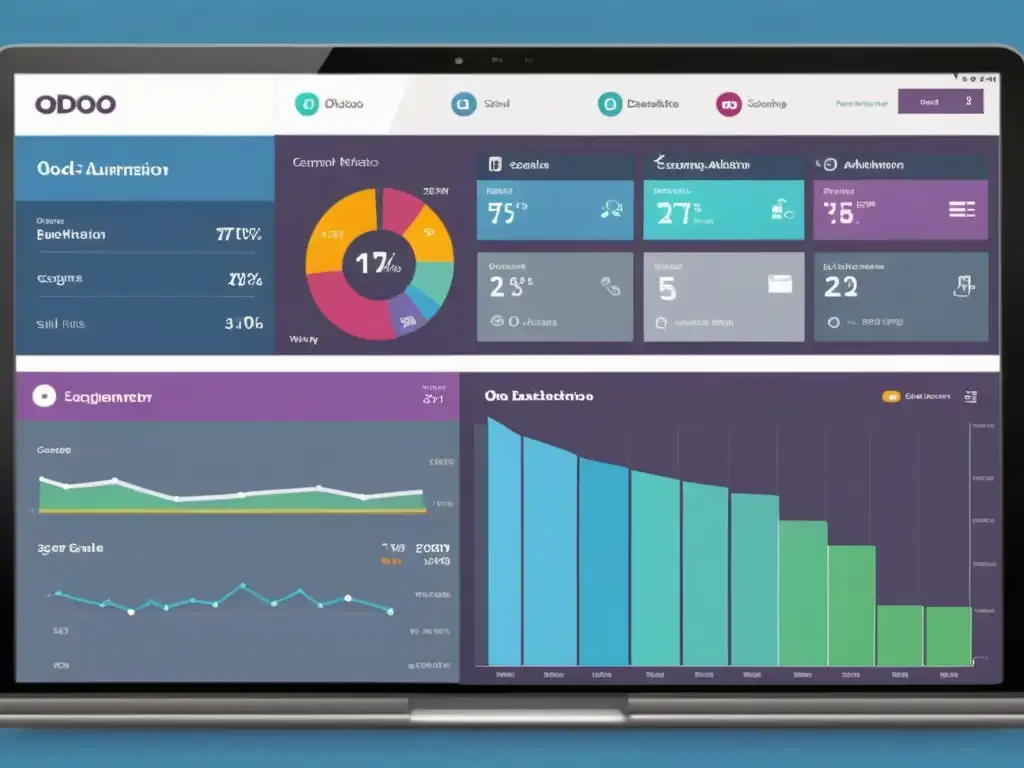 Una elegante y eficiente interfaz de Odoo muestra funciones de automatización de marketing con gráficos vibrantes