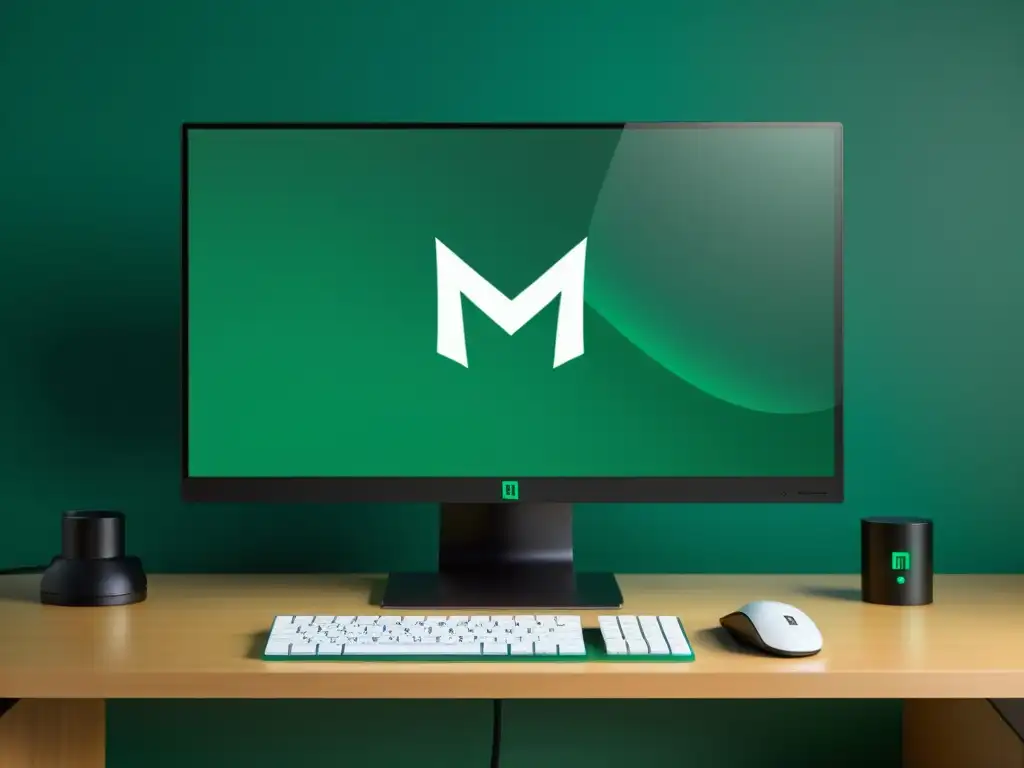 Un elegante escritorio minimalista con un fondo de pantalla de alta resolución de Manjaro