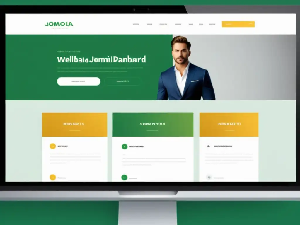 Un elegante y moderno panel de control web que muestra un portafolio Joomla profesional, con diseño limpio y organización de contenido