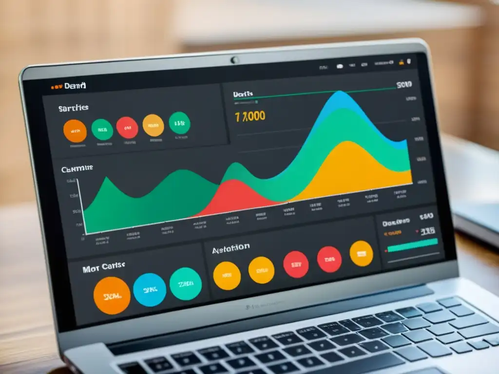 Un elegante panel de control con gráficos y KPIs, características esenciales CRM código abierto