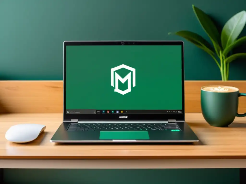 Un elegante portátil con el entorno de escritorio de Manjaro Linux, mostrando widgets personalizables, iconos personalizados y un elegante fondo de pantalla minimalista