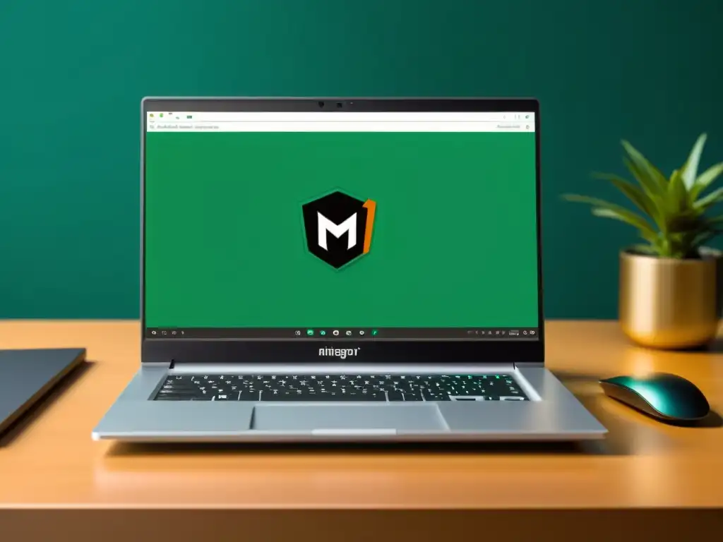 Un elegante portátil muestra el entorno de Manjaro Linux con software de código abierto, creando un ambiente profesional y eficiente