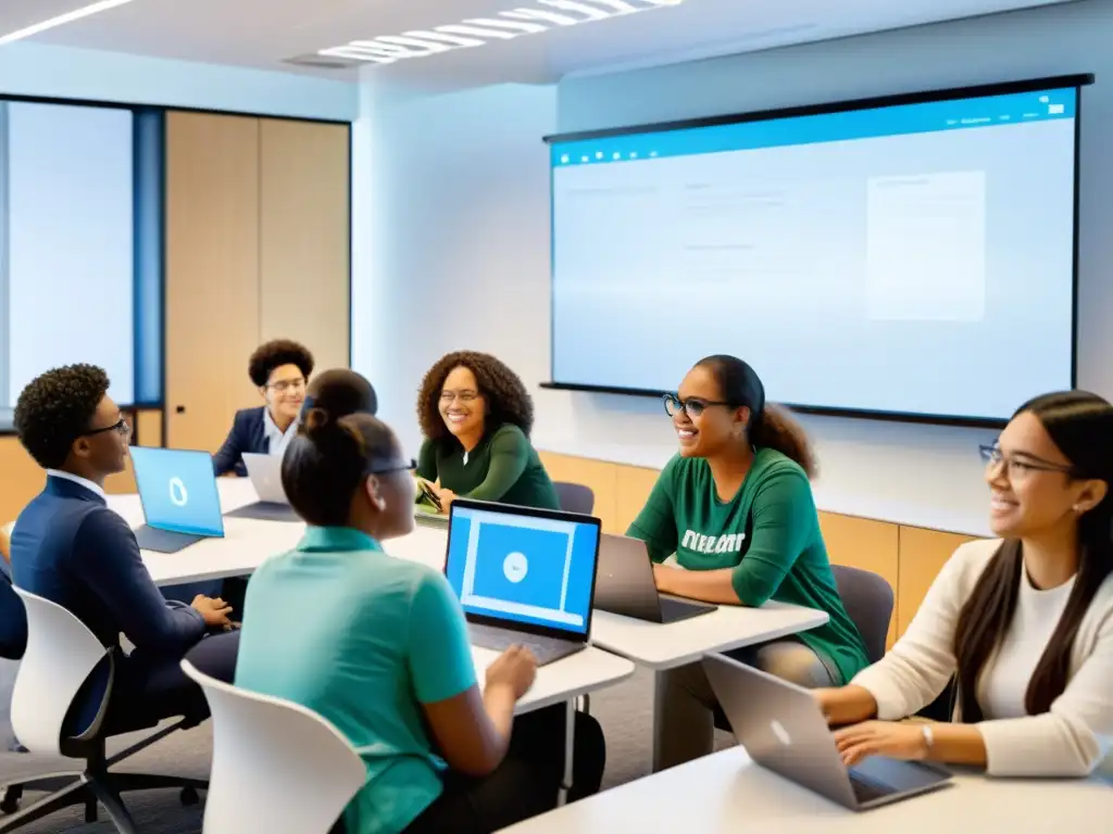 Una emocionante escena de aprendizaje colaborativo en una plataforma educativa virtual de código abierto