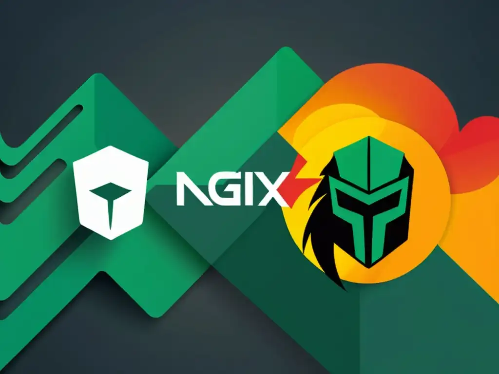 Enfrentamiento futurista entre Nginx y Apache, guerreros cibernéticos y antiguos