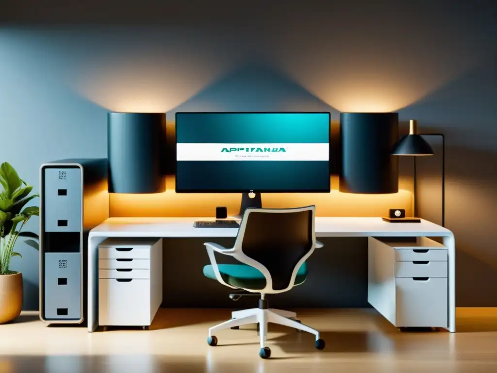 Espacio de trabajo moderno y eficiente con Aptana Studio Entorno de desarrollo de aplicaciones web de código abierto en un espacio moderno y elegante, con mobiliario ergonómico y eficiente