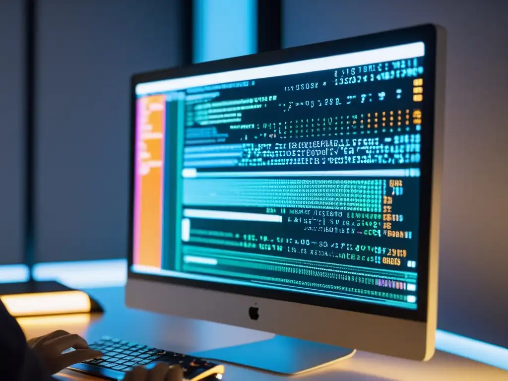 Un entorno profesional y contemporáneo de desarrollo de software, con un algoritmo complejo en pantalla