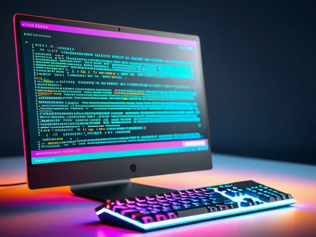 Un entorno de programación moderno y detallado, con líneas de código resaltadas en colores vibrantes