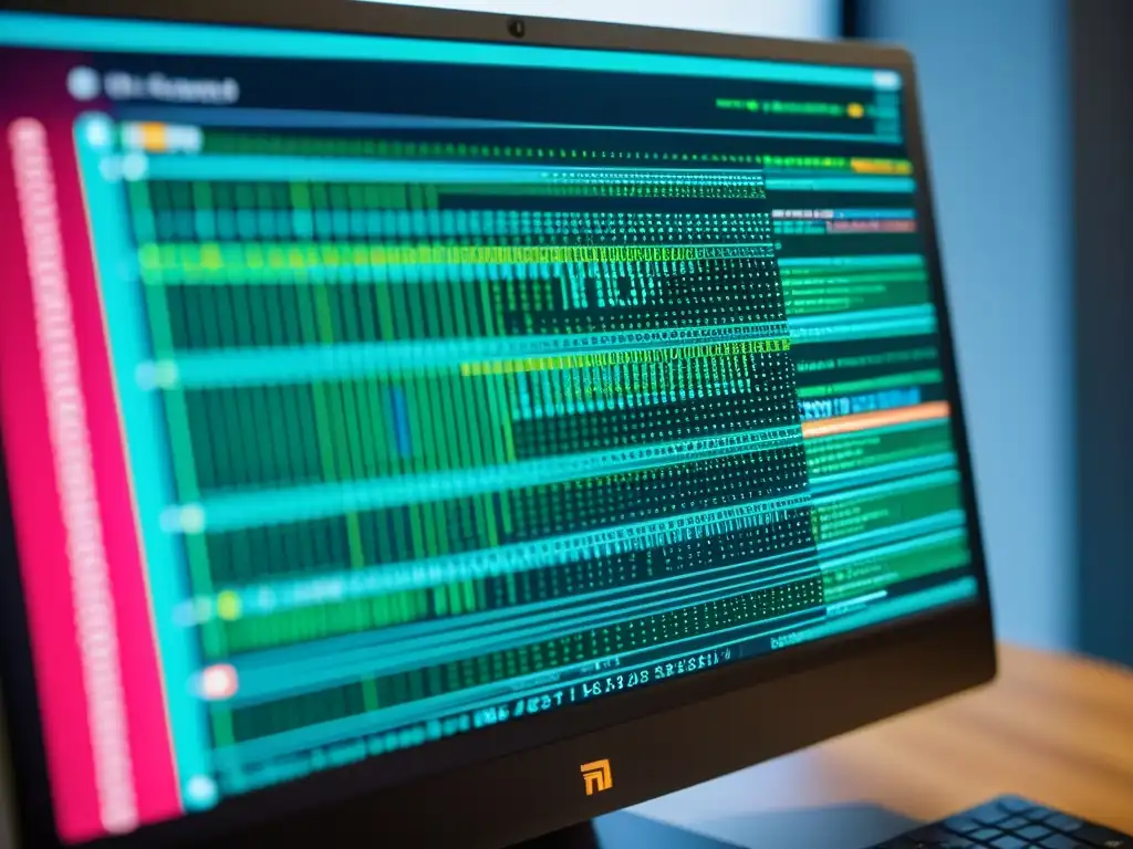 Un entorno de trabajo moderno con código de código abierto en una pantalla de computadora, capturando el impacto del código abierto en licencias