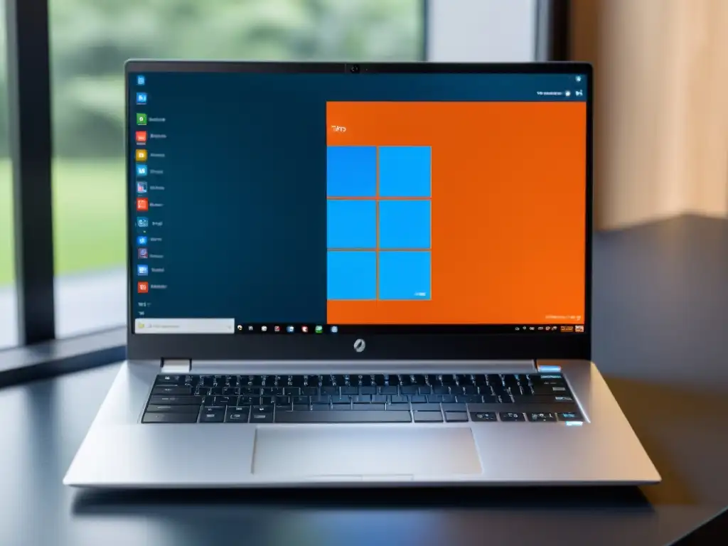 Un entorno de trabajo profesional y enfocado con una laptop que muestra Windows y Linux en pantalla dividida