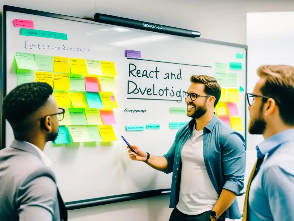 Equipo de desarrolladores profesionales colaborando en la gestión eficaz del estado en aplicaciones React utilizando Redux