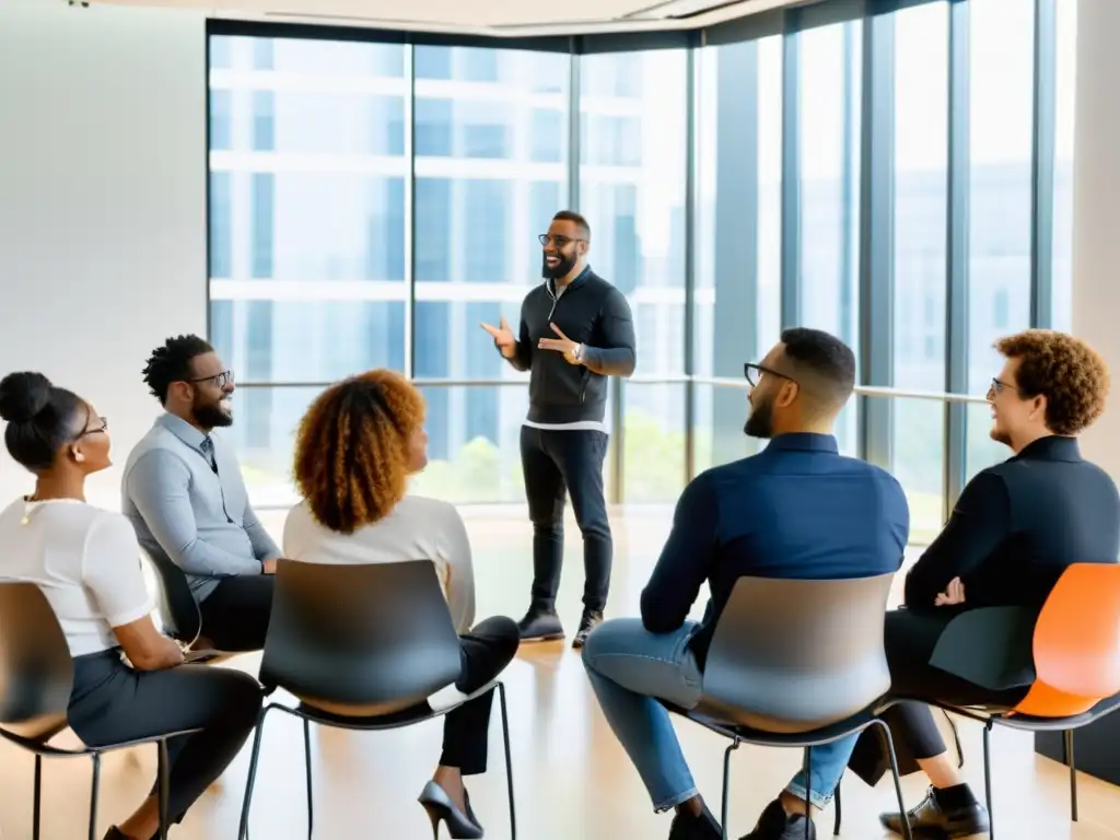 Equipo diverso aprende sobre implementación herramientas comunicación código abierto en sesión de capacitación colaborativa y llena de innovación