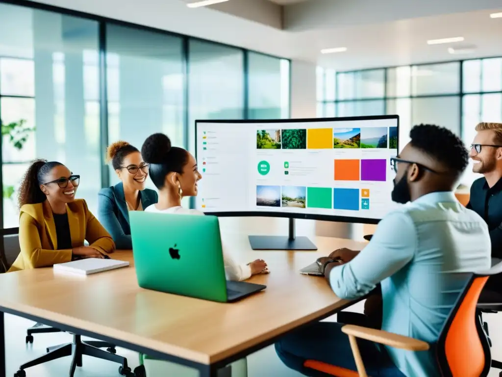 Un equipo diverso de diseñadores colabora en un proyecto digital, fomentando la creatividad y la colaboración en proyectos creativos