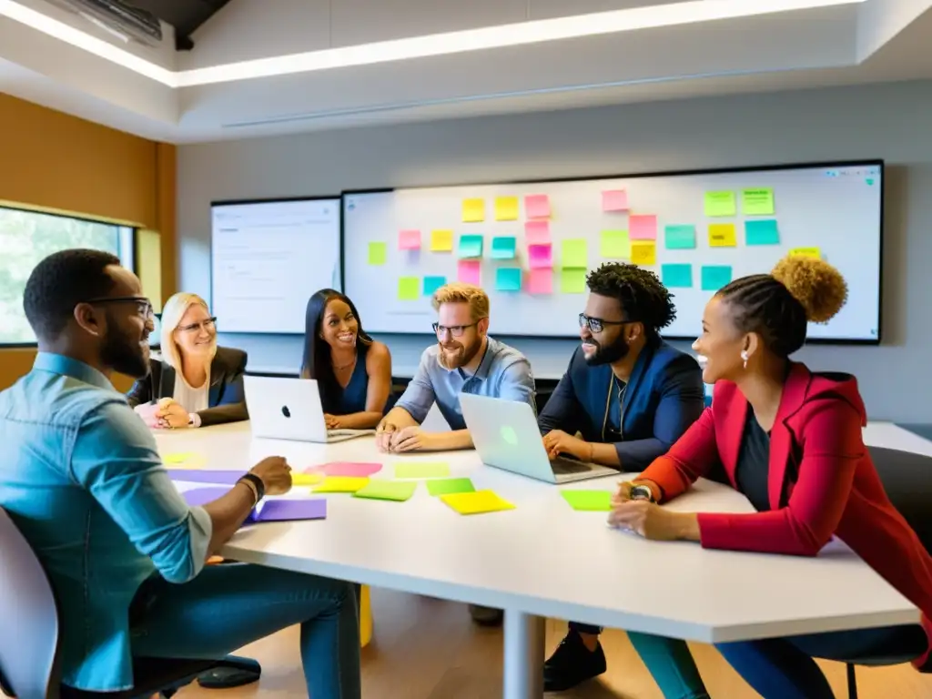 Equipo diverso resolviendo problemas comunes en comunidades open source, ambiente innovador y colaborativo con luz natural