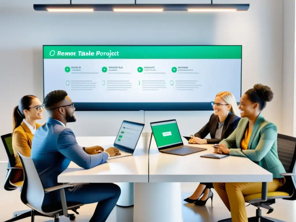 Un equipo diverso de profesionales colabora en un proyecto en un espacio de trabajo abierto y luminoso