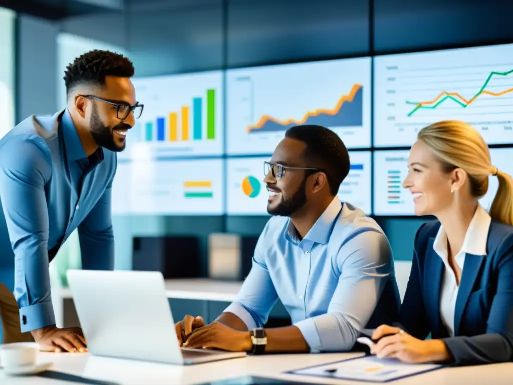 Un equipo diverso de profesionales colabora en un proyecto, mostrando las ventajas del software libre en proyectos