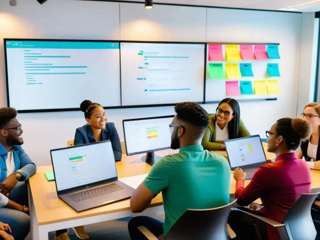 Equipo diverso colaborando en proyecto Angular