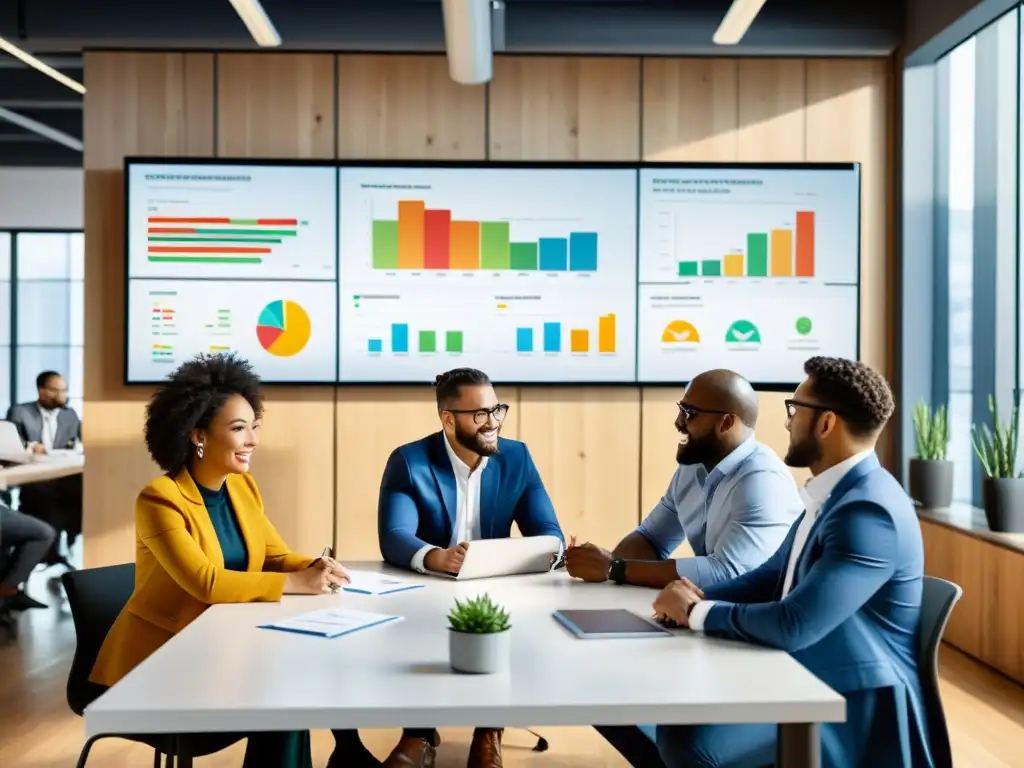 'Equipo diverso colaborando en un proyecto en una oficina moderna