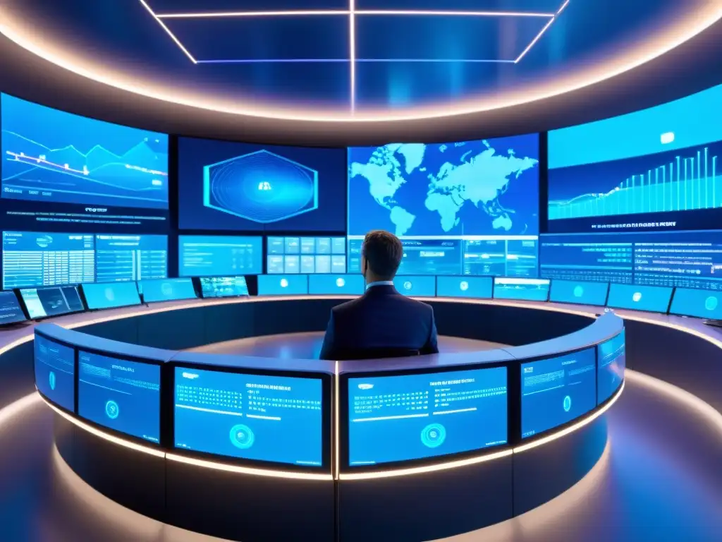 Centro de control IoT: visualización de datos 8k impresionante Equipo analizando y optimizando la gestión de series temporales IoT en un centro de control futurista con visualizaciones holográficas en tonos azules