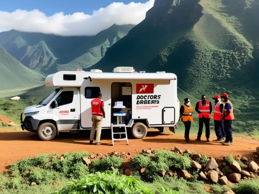 Un equipo de médicos de Médicos Sin Fronteras monta una clínica médica en una región montañosa remota