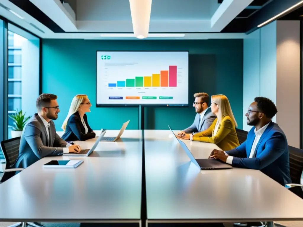 Un equipo de profesionales de TI colabora en una mesa de conferencias, planeando la transición exitosa a CRM de código abierto