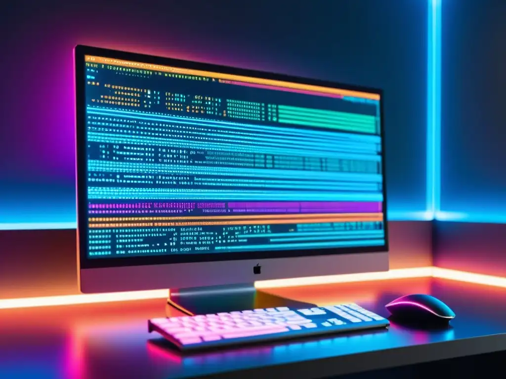 Una escena futurista de programación de código abierto con algoritmos complejos y una estética moderna