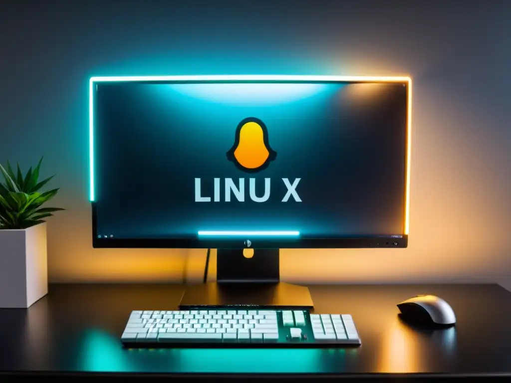 Una escena profesional de un ordenador moderno funcionando con Linux