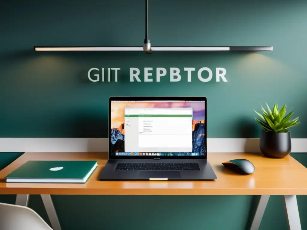 Un escritorio minimalista con laptop Linux mostrando actualización automática de repositorio Git