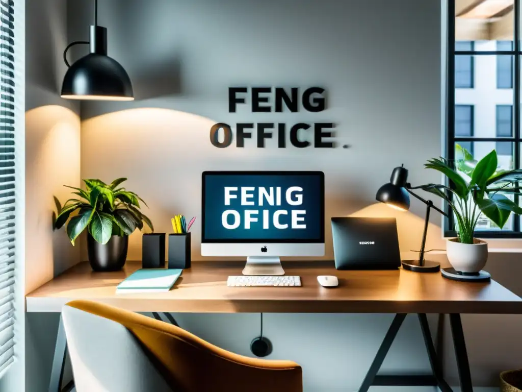 Escritorio de oficina moderno con Feng Office y ambiente productivo