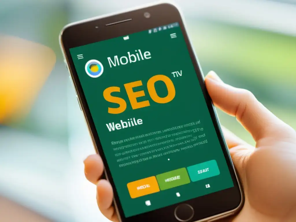 Captura la esencia de la optimización SEO móviles código abierto con un diseño web minimalista y atractivo en la pantalla de un smartphone