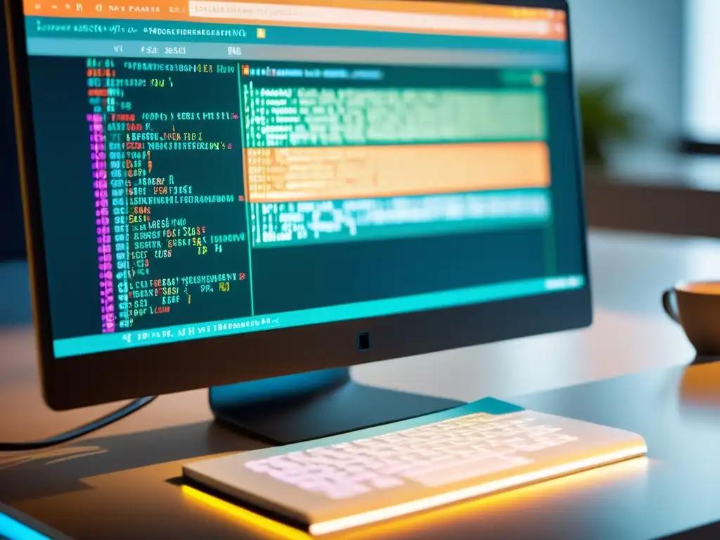 Un espacio de trabajo dinámico y envolvente para el aprendizaje automático práctico, con código colorido y un ambiente acogedor