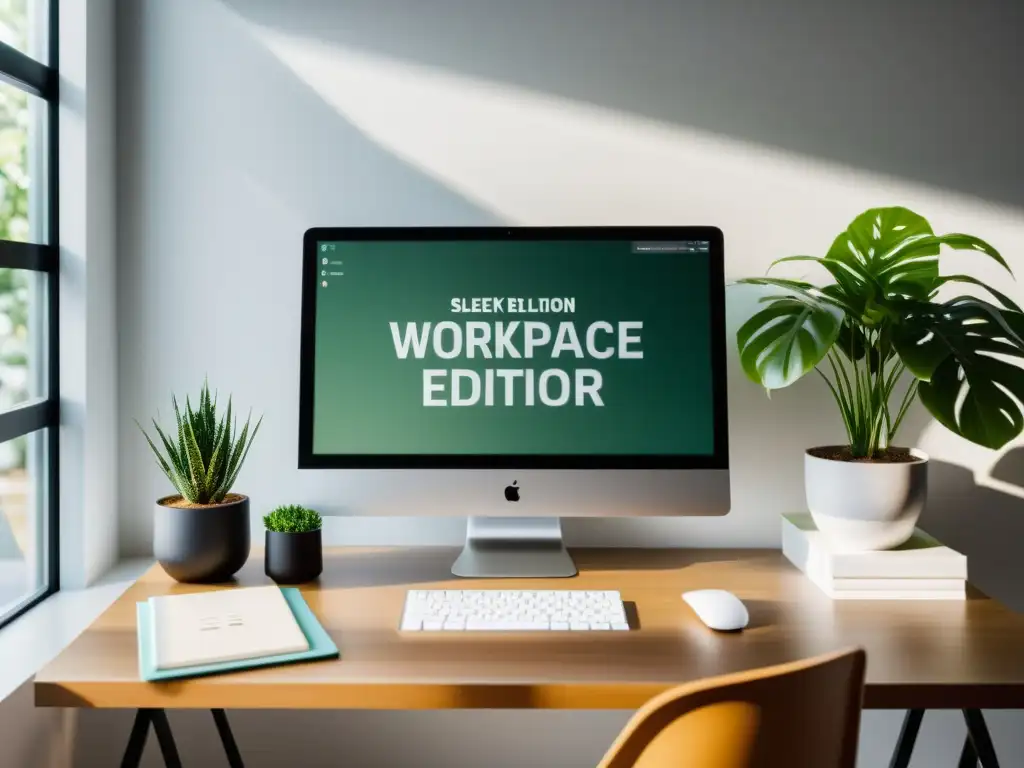 Espacio de trabajo minimalista con editor de texto open source para desarrolladores en pantalla de alta definición, brindando calma y sofisticación