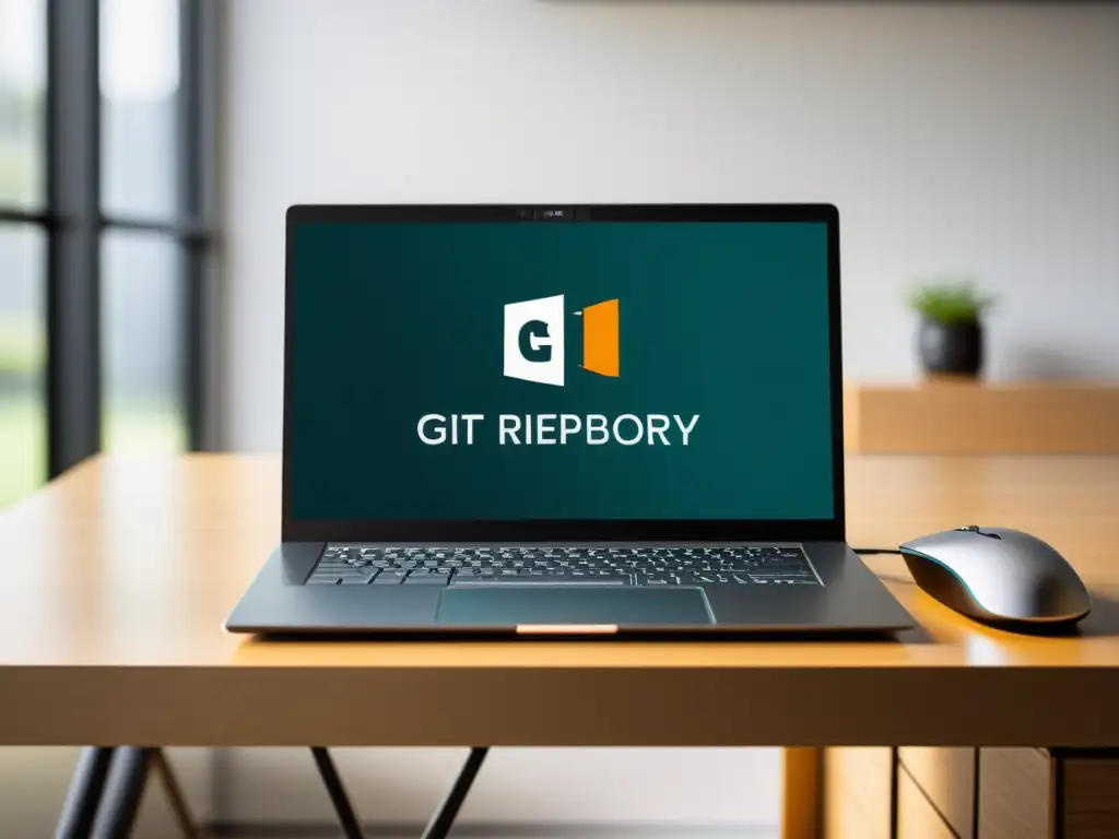 Un espacio de trabajo moderno con laptop mostrando un repositorio Git, ideal para los mejores clientes Git para Windows