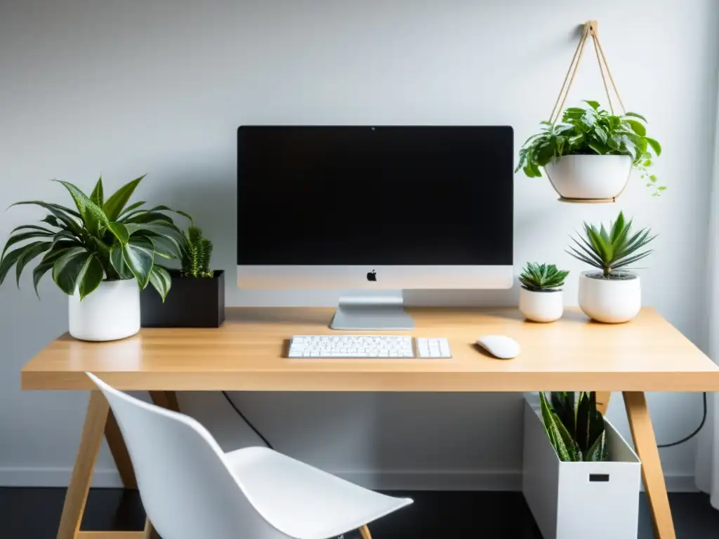 Un espacio de trabajo moderno y minimalista para desarrolladores, bañado en luz natural