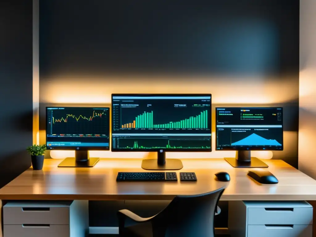 Espacio de trabajo moderno con monitores mostrando resultados de pruebas de carga con JMeter y panel de automatización de Jenkins