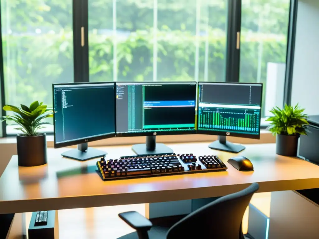 Espacio de programación moderno y vibrante con Aptana Studio en pantalla Un espacio de trabajo moderno y vibrante para programadores, con una interfaz elegante de Aptana Studio en un monitor de alta resolución