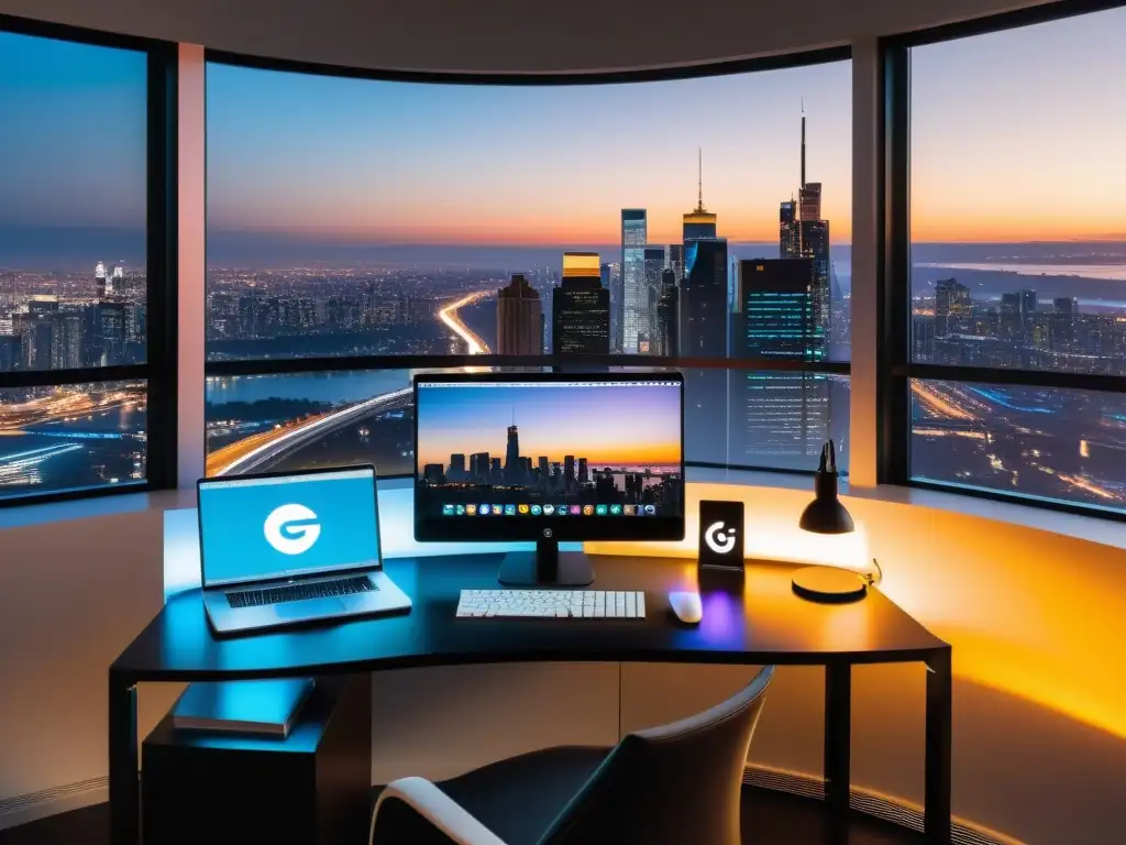 Espacio de trabajo moderno con vista panorámica a la ciudad