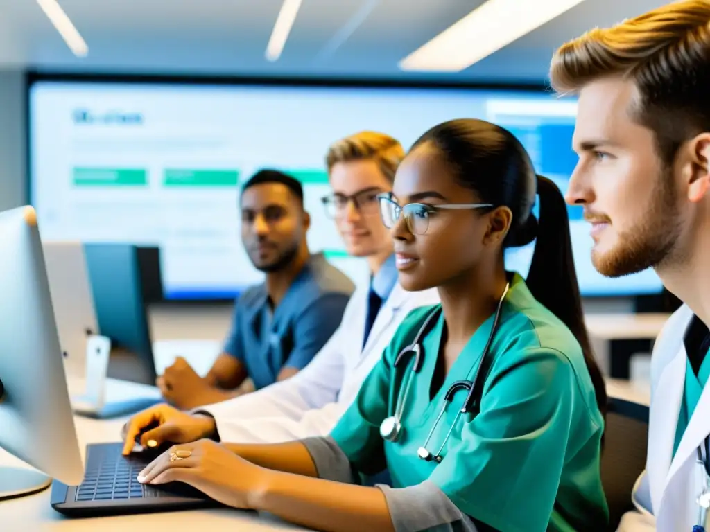 Aula médica moderna: colaboración y aprendizaje interactivo Estudiantes en aula médica usando Herramienta eLearning Open Source Médica para colaborar y aprender de forma dinámica e inclusiva