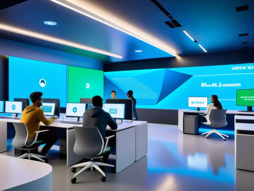 Aula futurista de Java: aprendizaje interactivo en IDEs BlueJ y Greenfoot Estudiantes usando IDEs educativos Java código abierto en aula futurista, fusionando tecnología y pedagogía