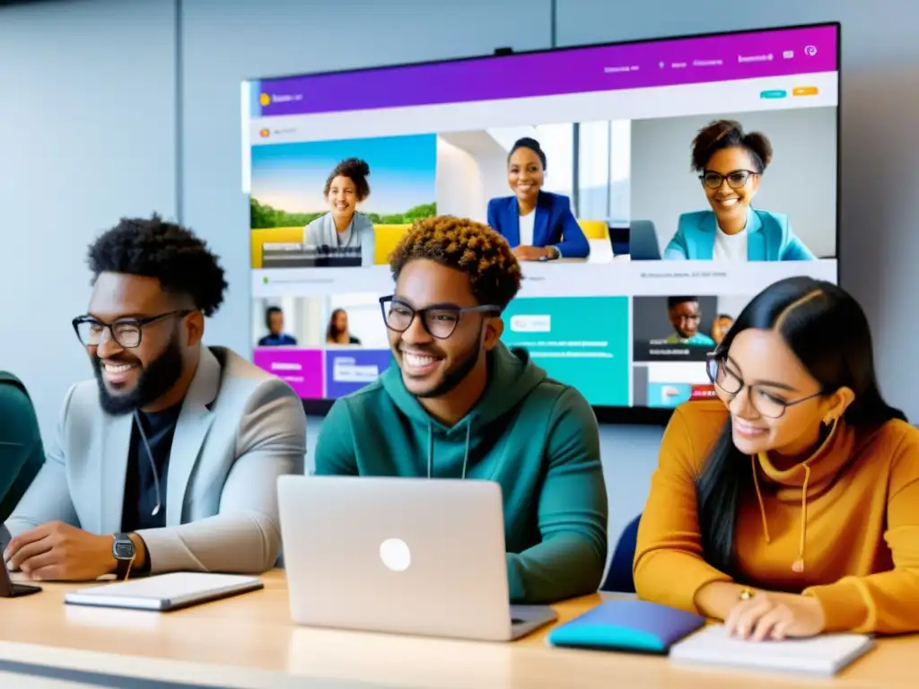 Aprendizaje colaborativo en línea con Open edX Estudiantes colaborando en la plataforma educativa Open edX, mostrando conectividad y compromiso en el aprendizaje a distancia