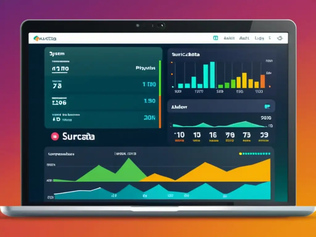 Implementación exitosa de Suricata IDS: Detalle de monitor con vibrantes visualizaciones de tráfico y alertas de red