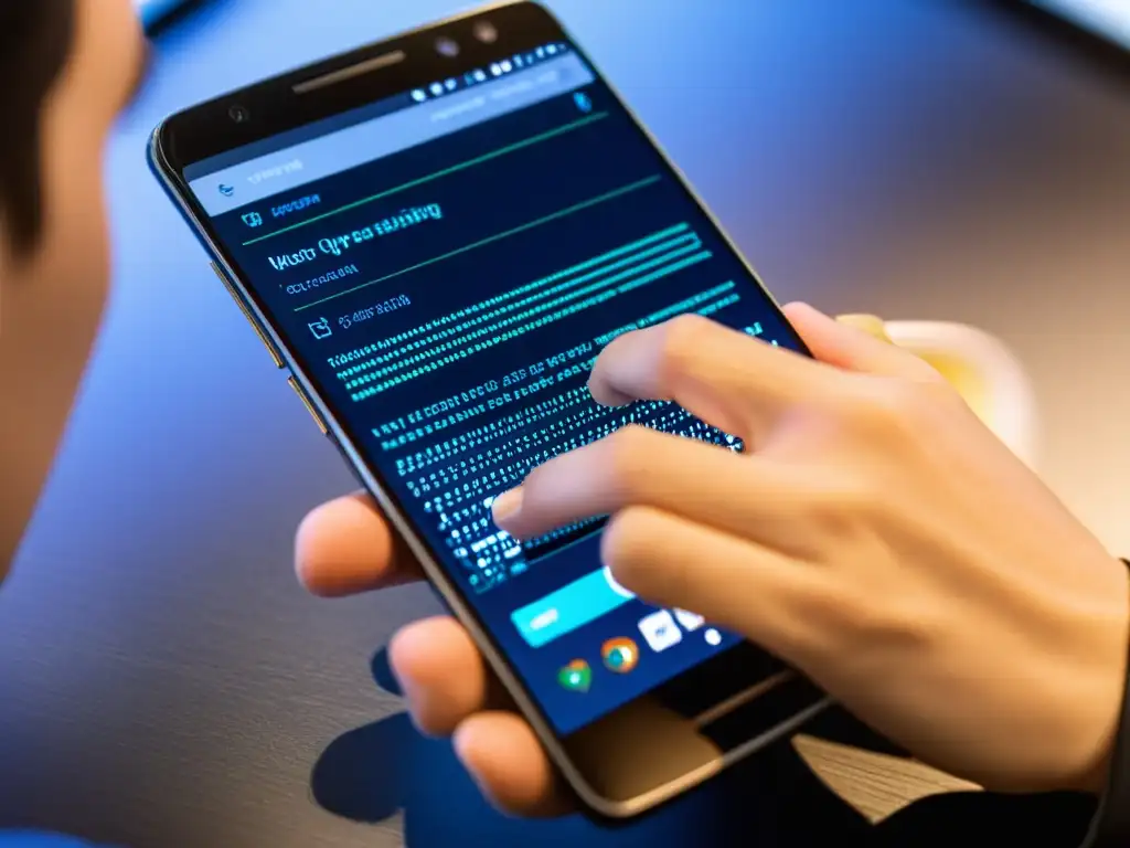 Un experto personaliza un dispositivo Android con AOSP, mostrando determinación y precisión