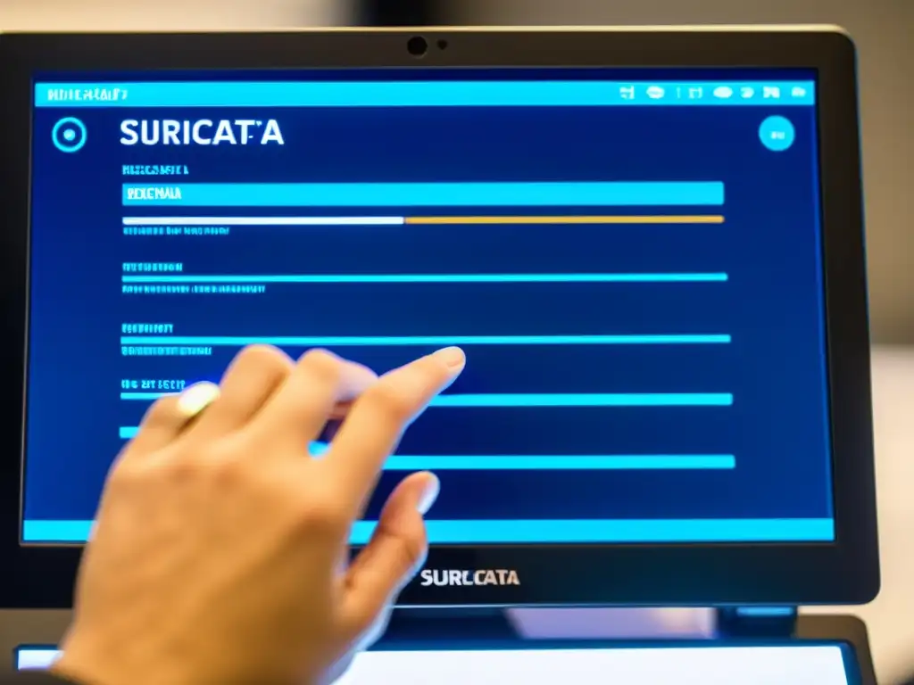 Un experto ajusta con precisión los parámetros en la moderna interfaz de Suricata IDS en la pantalla de la computadora