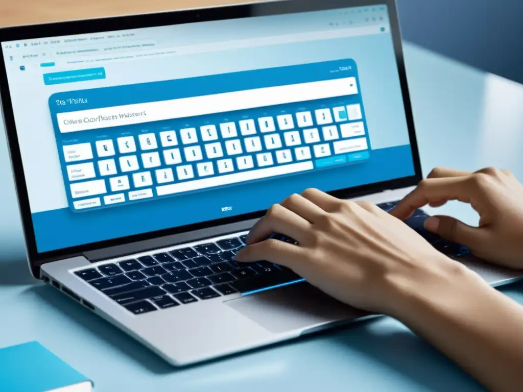 Un experto trabaja en un teclado moderno, con un CMS de código abierto que ofrece tutoriales paso a paso