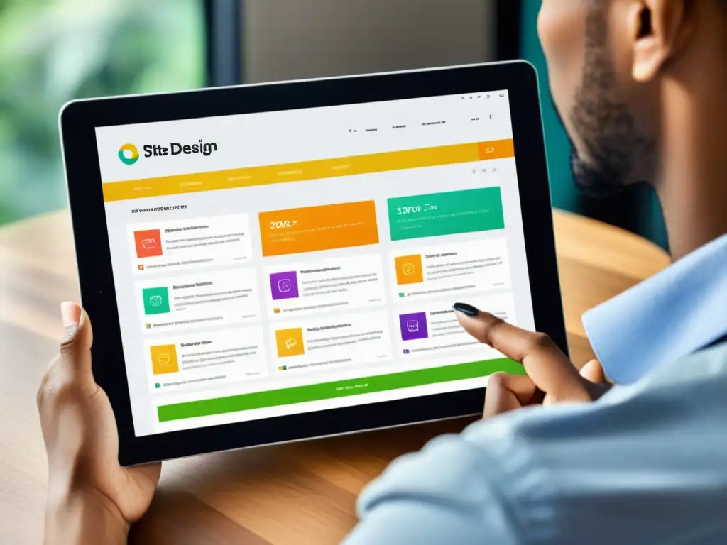 Interacción fluida y moderna en tablet con diseño web minimalista y colores vibrantes