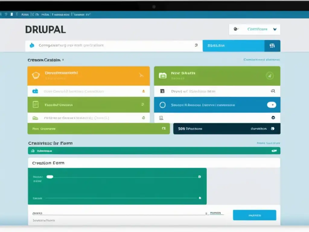 Guía para crear formularios dinámicos en Drupal: ilustración moderna de una interfaz dinámica, con diseño intuitivo y colores vibrantes