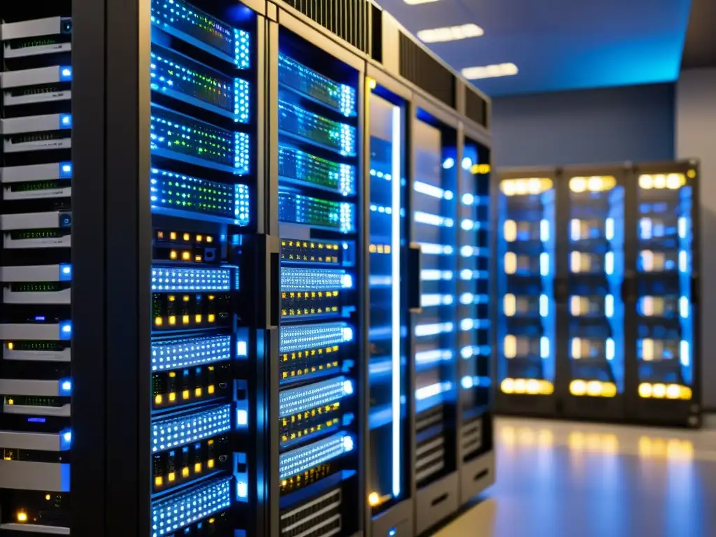 Servidores Linux en centro de datos futurista Servidores Linux en data center futurista, resaltando la importancia de las mejores prácticas seguridad Linux en el mundo interconectado actual