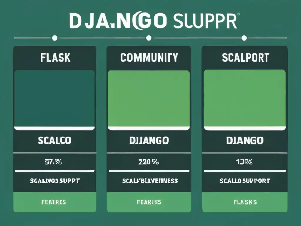 Gráfica comparativa detallada de Django y Flask, resaltando características y rendimiento para una decisión informada